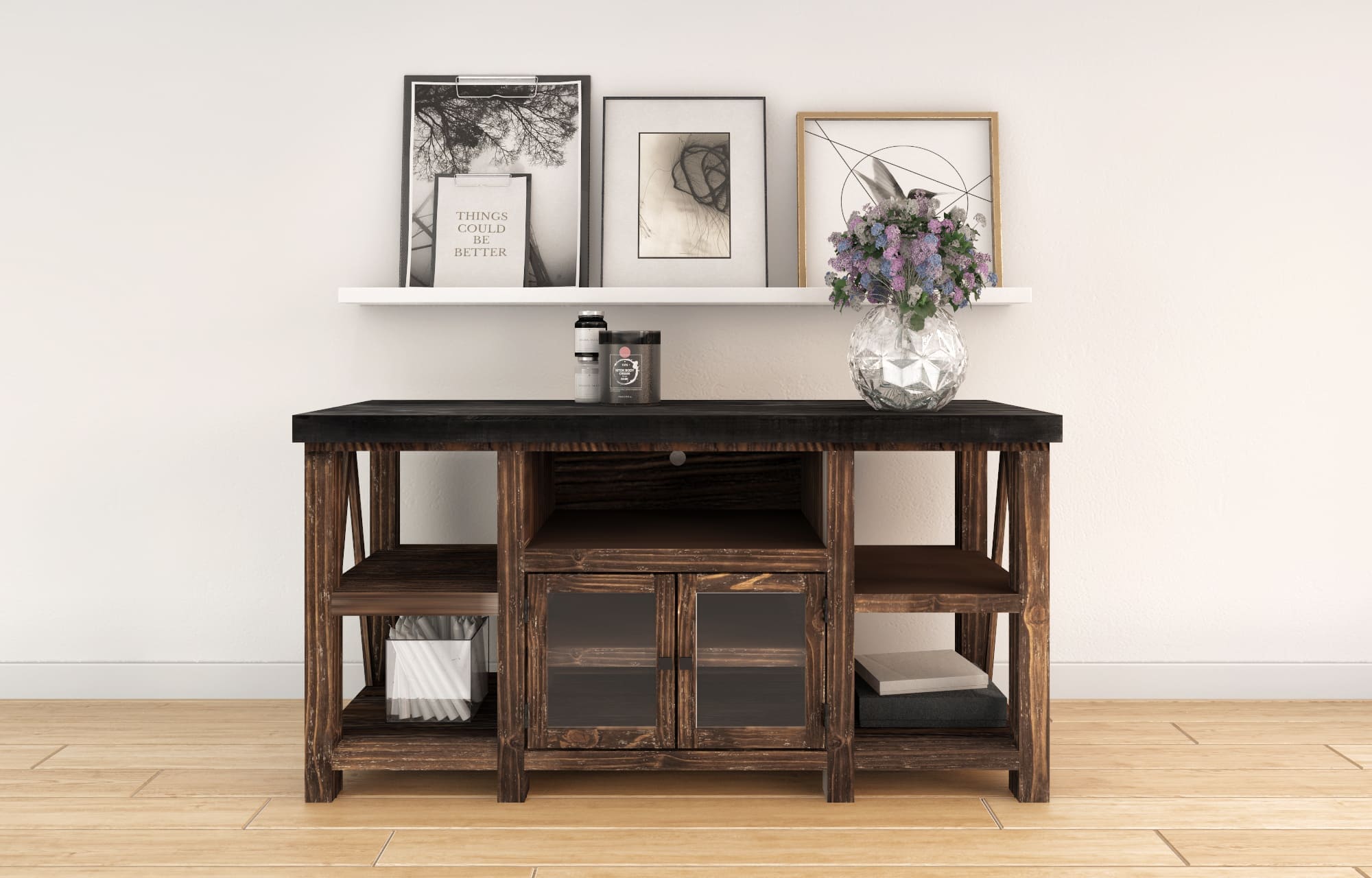 13. 3D Render of Rustic Living Room Console